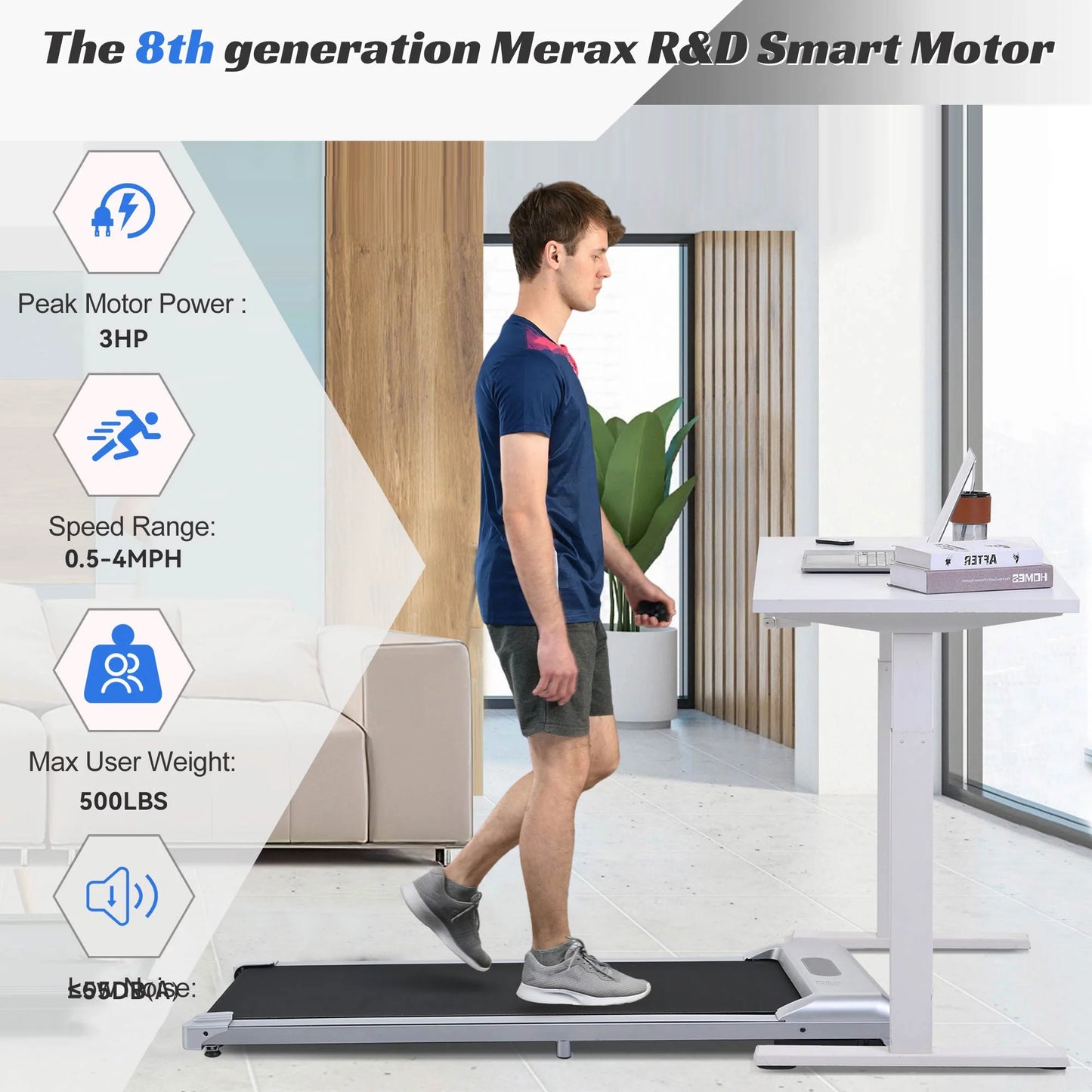 2 in 1 under Desk Electric Treadmill 2.5HP, Remote Control, Display, Walking Jogging Running Machine Fitness Equipment for Home Gym Office