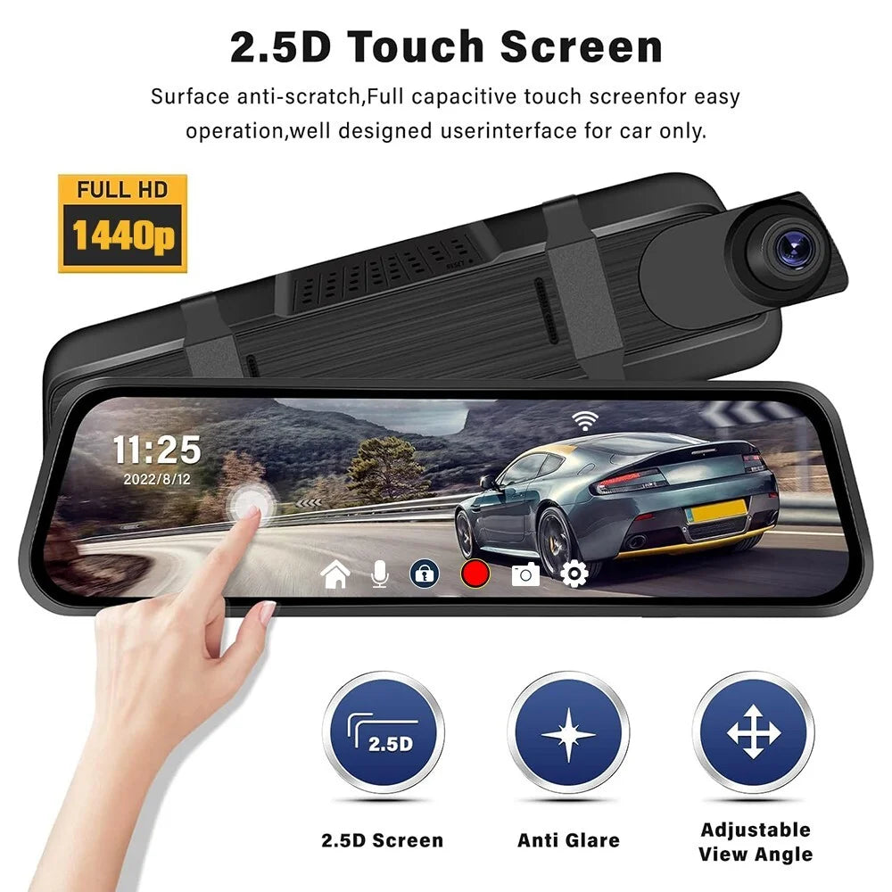 2.5K Mirror Dash Cam, 10" Rear View Mirror Camera, 1440P Front and 1080P Rear Camera with Wifi, Night Vision, Parking Assistance, Free 32GB Card