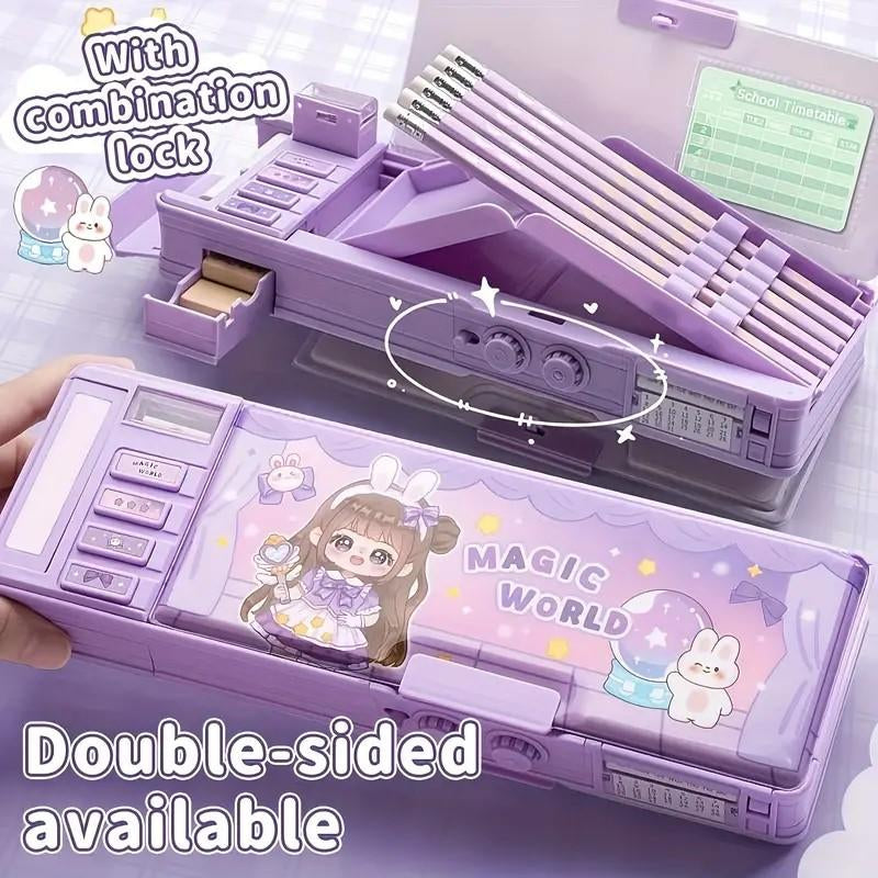 Large Capacity Multi-Function Pencil Case with Dual Spinner Lock - Creative Stationery Organizer for Students, Ideal School Supplies & Holiday Gift