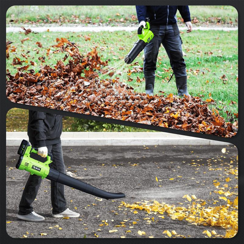Cordless Leaf Blower with Battery and Charger, 6-Speed Electric Blower for Lawn Care, Patio Cleaning, and More, Ideal for Blowing Leaves, Snow, and Debris, Green/Red Cordless Electric