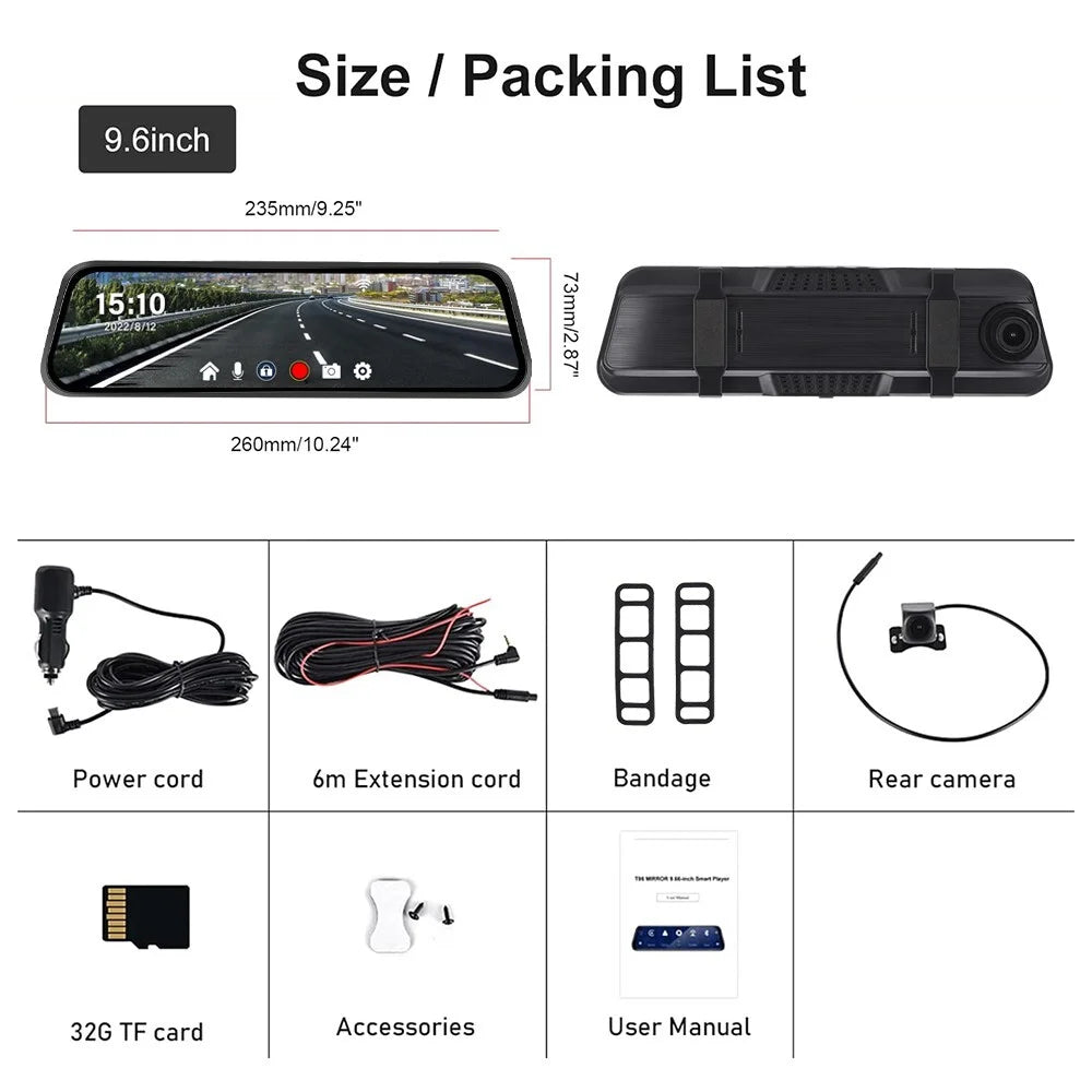 2.5K Mirror Dash Cam, 10" Rear View Mirror Camera, 1440P Front and 1080P Rear Camera with Wifi, Night Vision, Parking Assistance, Free 32GB Card