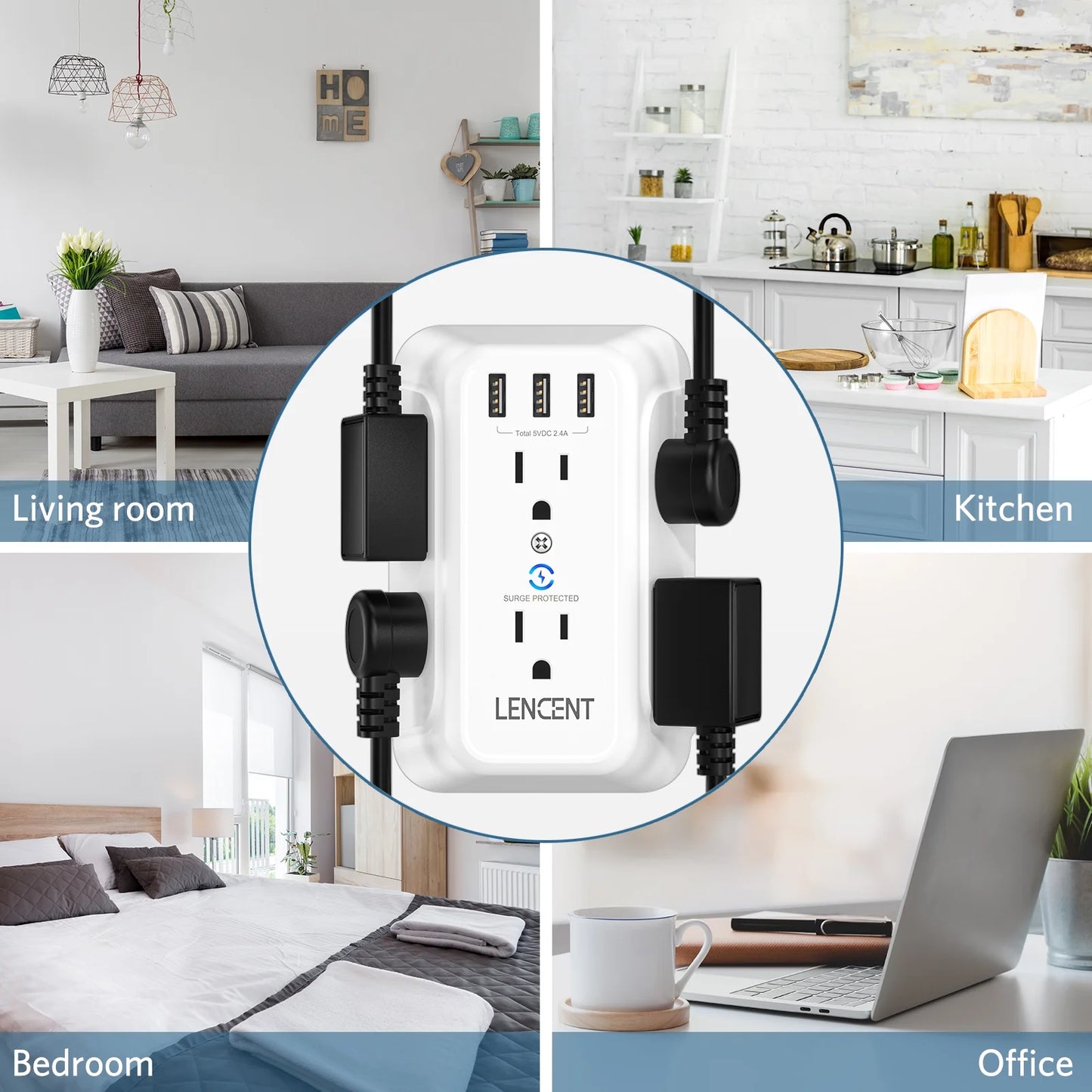 Outlet Extender with Usb, Multi Plug Outlet Adapter Wall Surge Protector 6 AC&3 USB Wall Power Expander Charger for HOME