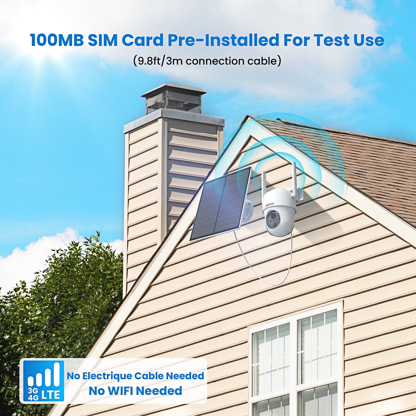 3/4G LTE Cellular Security Camera Outdoor Wireless, 2K Solar Cellular Camera No Wifi Needed Pan Tilt 360°View, Smart Motion Activated, SIM&SD Card Included, IP66 Waterproof, PIR Human Detection