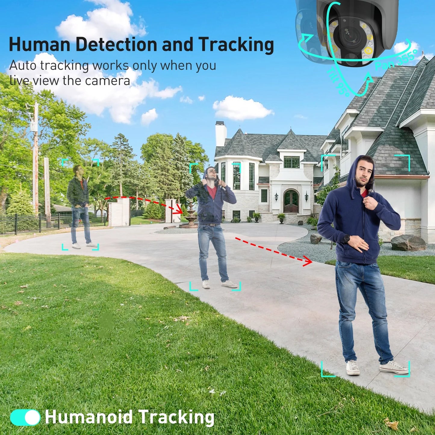 5MP Security Camera Outdoor with 10X Optical Zoom, 4G LTE Cellular Security Camera with Battery & Solar Powered, Auto Tracking,Human Detection(Gray)