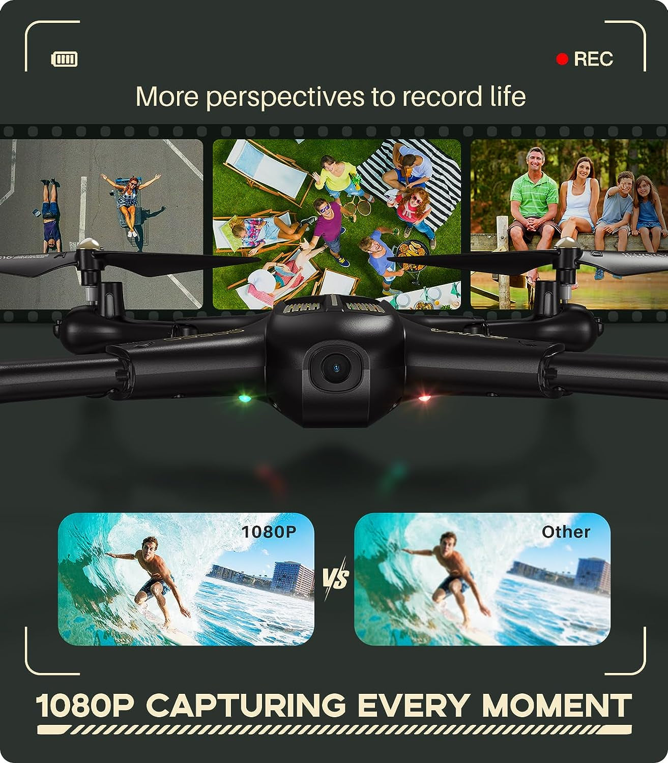 Drone with Camera, X600W Foldable 1080P FPV Camera Drones for Adults Kids Remote Control Quadcopter Gift Toys for Boys Girls with Altitude Hold, Headless Mode, One Key Start, 3D Flips 2 Batteries