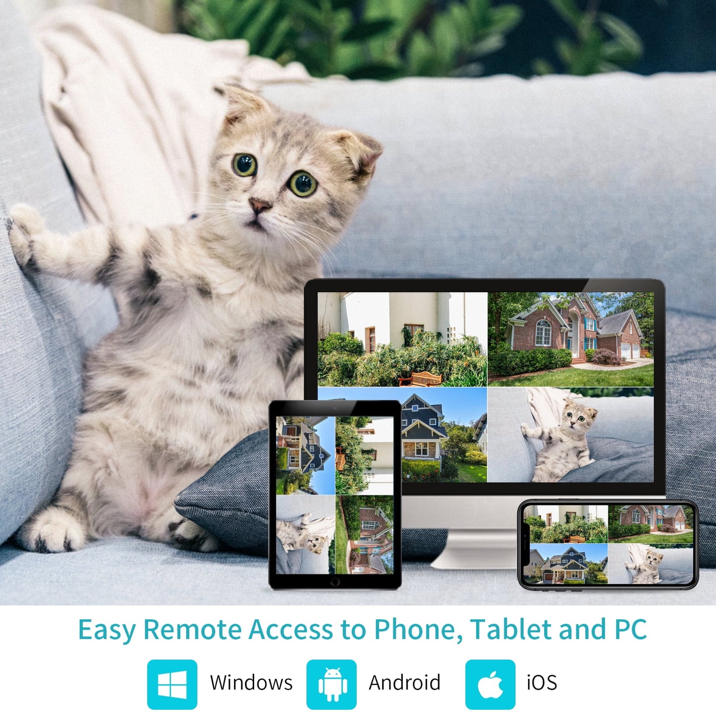 4Pcs 3MP Wireless Wi-Fi Security Camera System,1Tb Hard Drive, Color Night Vision , IP66 Waterproof, Motion Alert