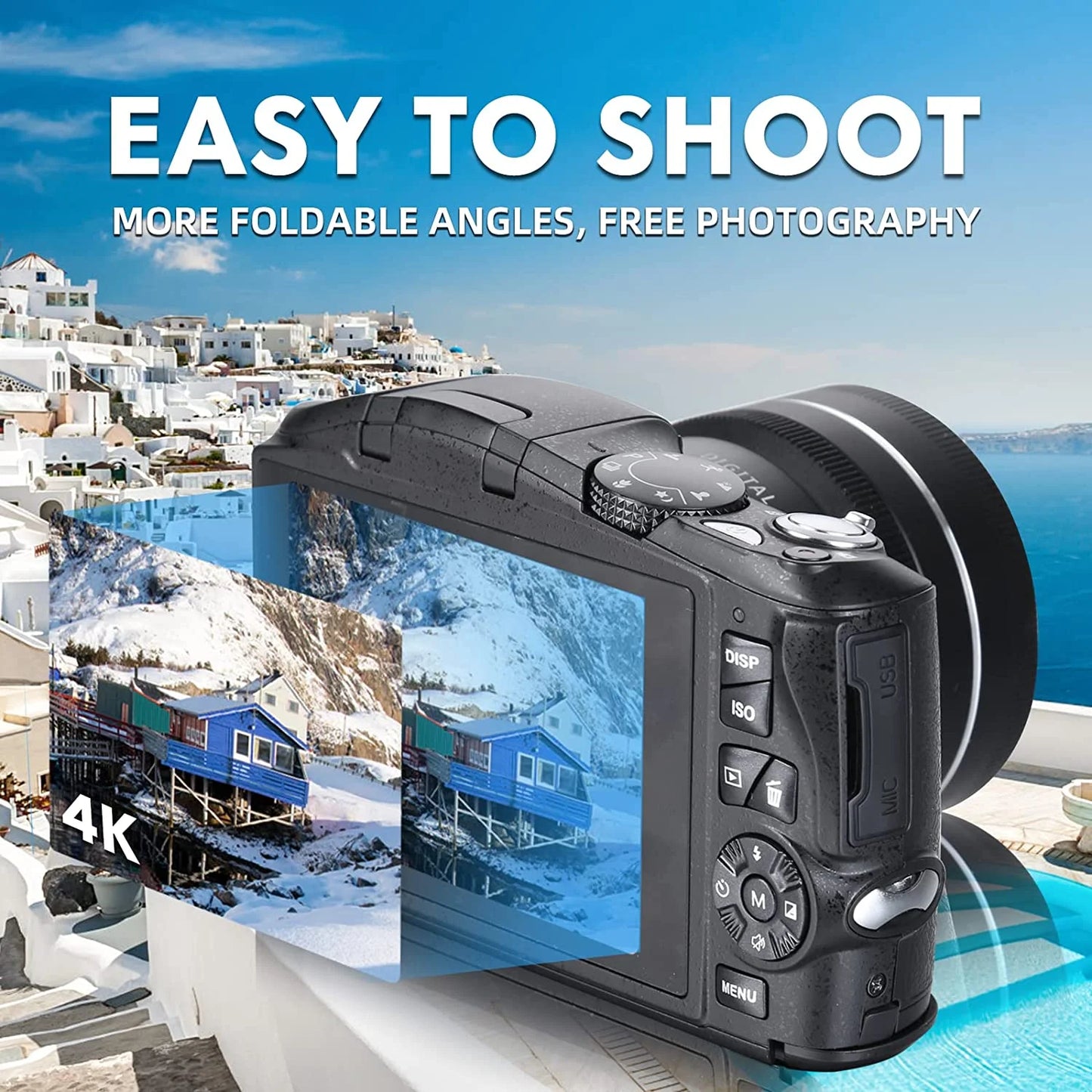 Digital Camera 4K Video Camera Camcorder Ultra HD 48MP Youtube Vlogging Camera with Wide Angle Lens 16X Digital Zoom 3.0" Screen