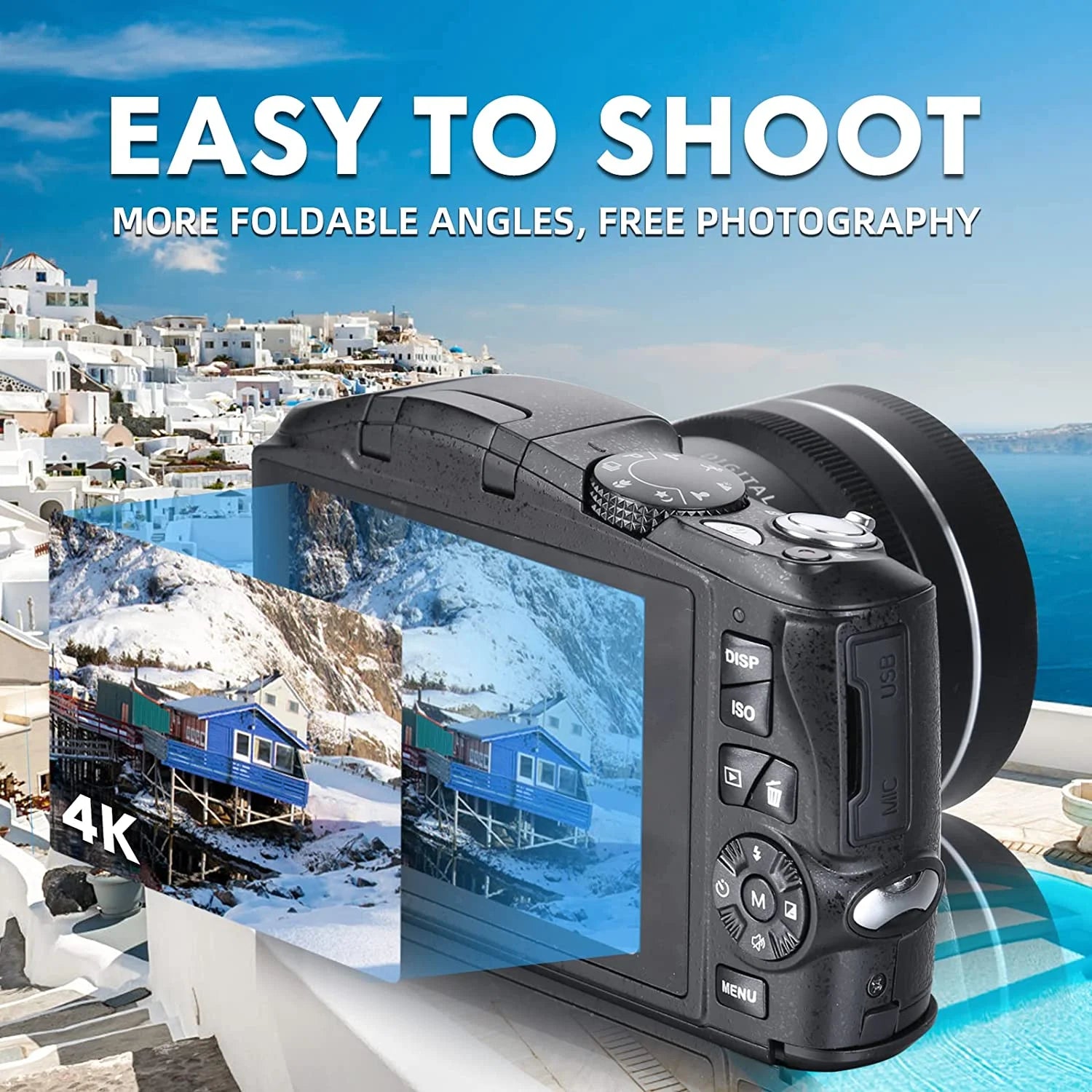 Digital Camera 4K Video Camera Camcorder Ultra HD 48MP Youtube Vlogging Camera with Wide Angle Lens 16X Digital Zoom 3.0" Screen