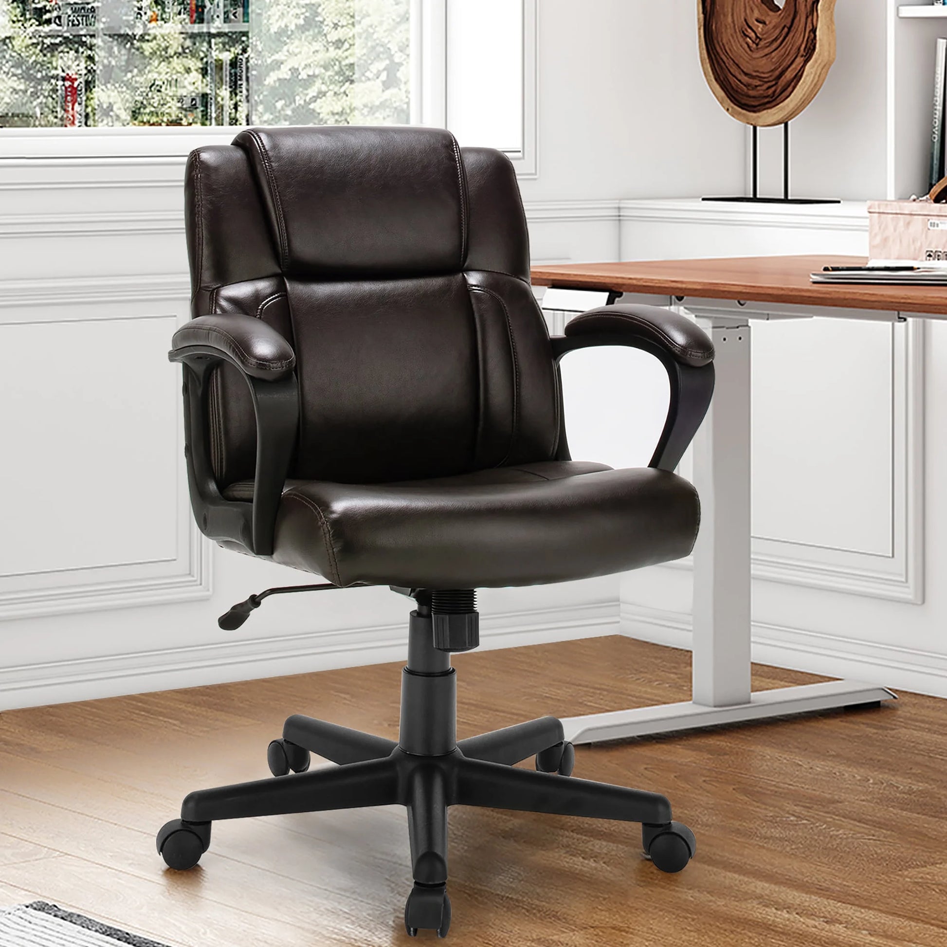 Executive Leather Office Chair Adjustable Computer Desk Chair W/ Armrest