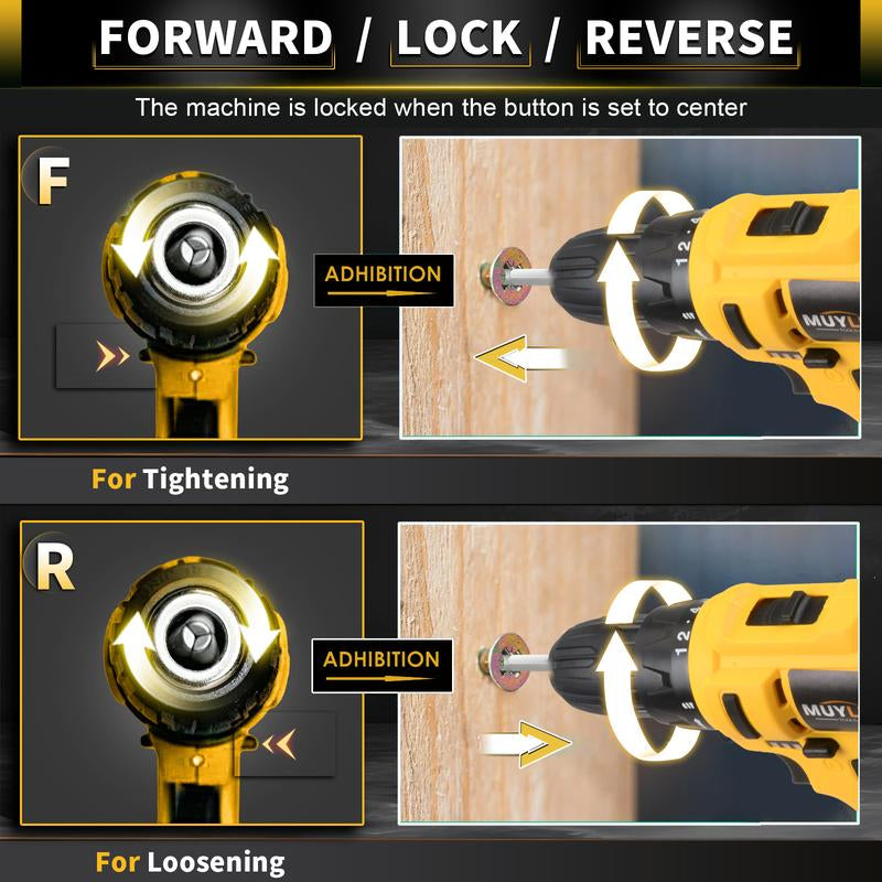 MUYLUX 20V Cordless Drill Set, 18+1 Torque Settings Electric Drill ,3/8 Inch Keyless Chuck, 2-Speed Level for Home Screwdriving and Drilling