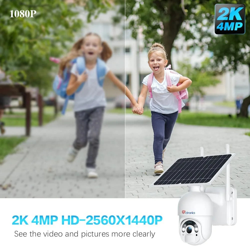 2K Outdoor Security Camera with 360° View, Spotlight, 2560X1440P, 10000Mah, White, 1
