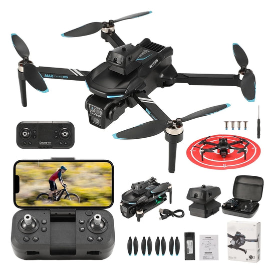 XT606 Drone with 6K UHD Camera,  RC Foldable Drones for Kids Adults Beginners, RC Quadcopter Drone with Brushless Motor, Headless Mode, Optical Flow Position, 2 Batteries, Black