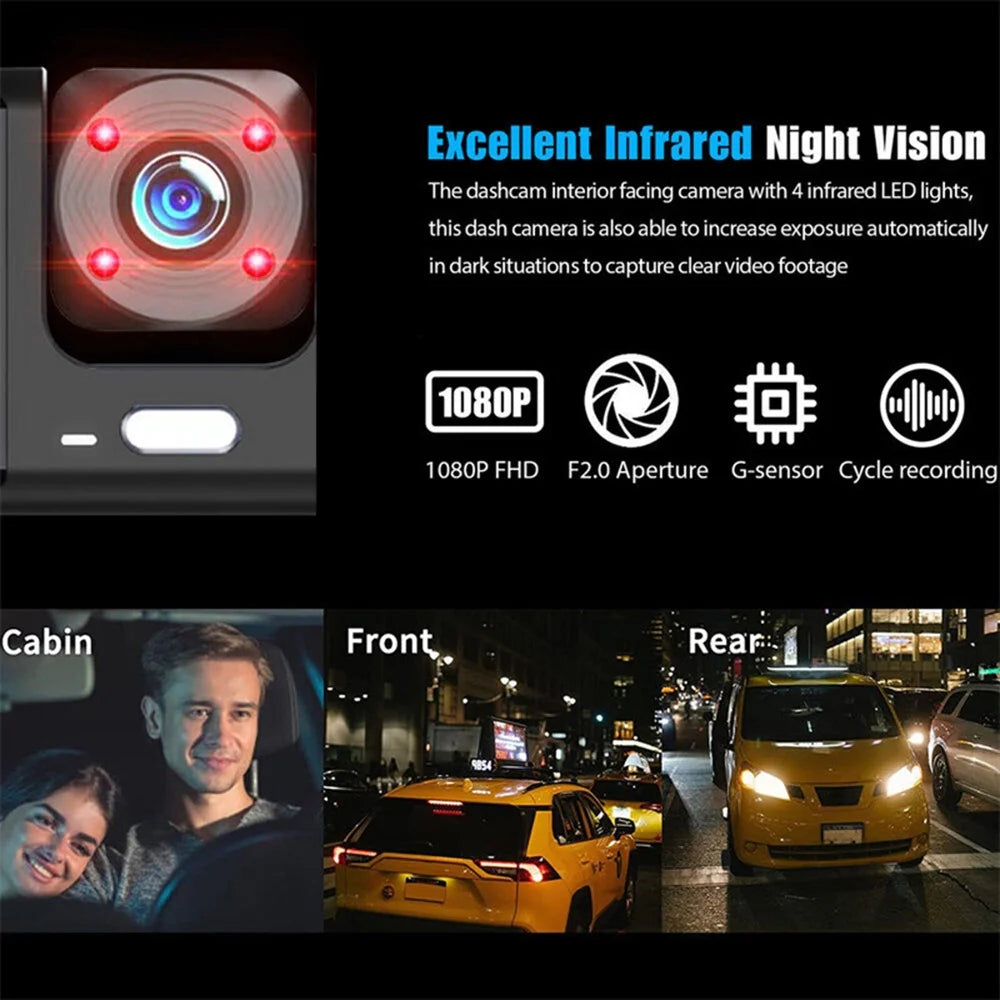 Car Recorder, Wifi HD Front with Car 2 Lenses Free Installation 24H Monitoring Dvr Dash Cam Front and inside 1080P FHD Dash Camera