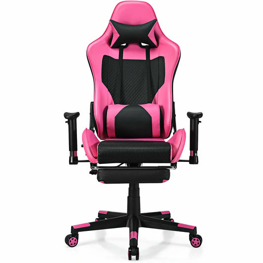 Massage Gaming Chair Reclining Racing Office Computer Chair with Footrest Pink