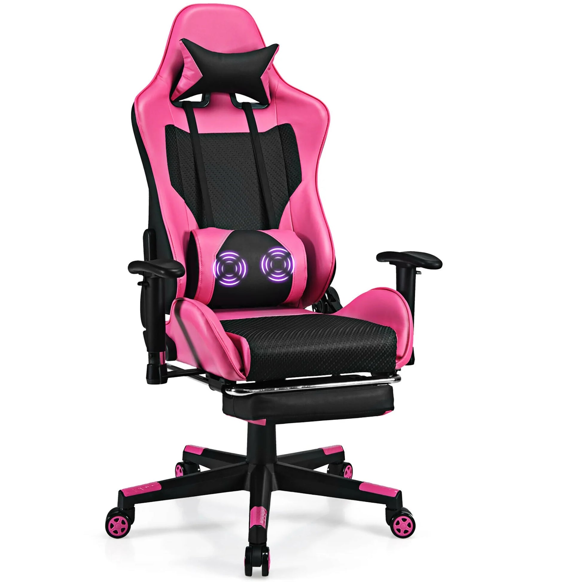 Massage Gaming Chair Reclining Racing Office Computer Chair with Footrest Pink
