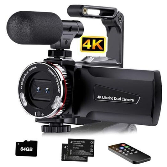 4K Video Camera Camcorder, 64MP UHD Vlogging Dual Camera for Youtube, 21X