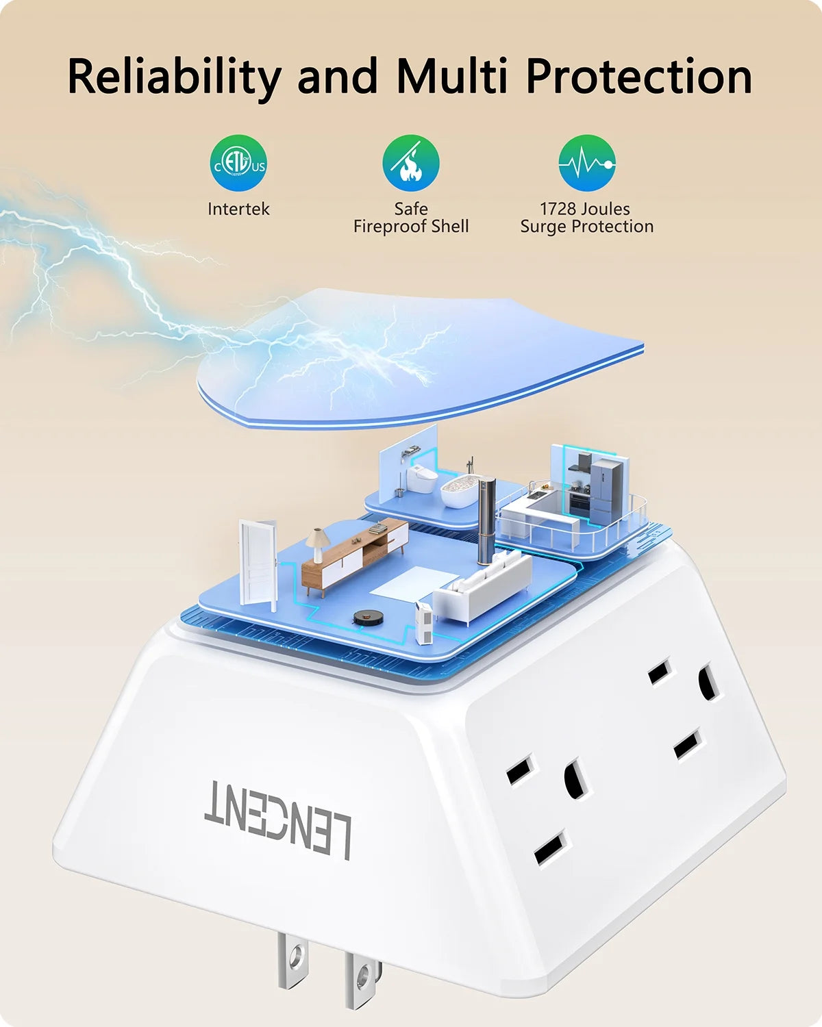 Multi Wall Plug Outlet Extender,6 Way Outlet Adapter with Surge Protector,2 to 3 Prong 6 AC Power Outlet Splitter Wall Tap for Home Office 2 PACK