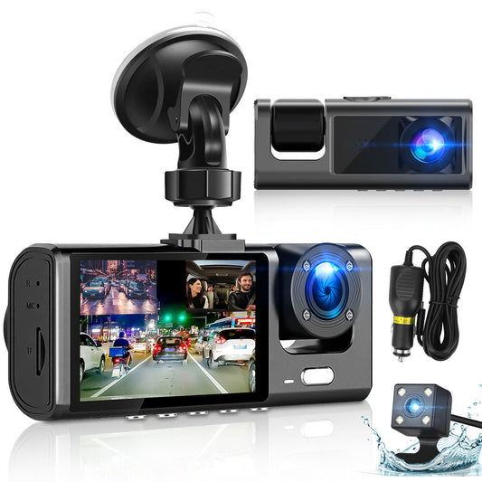 3 Lens Car DVR Dash Cam 1080P Front/Inside/R