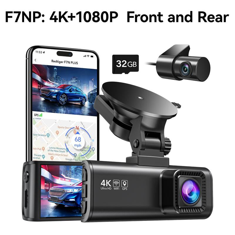 Redtiger F17 4K 3-Channel Dashcam + Hardwire Kit Double-4 Fuses with IR Night Vision & G-Sensor Emergency Recording Springtok