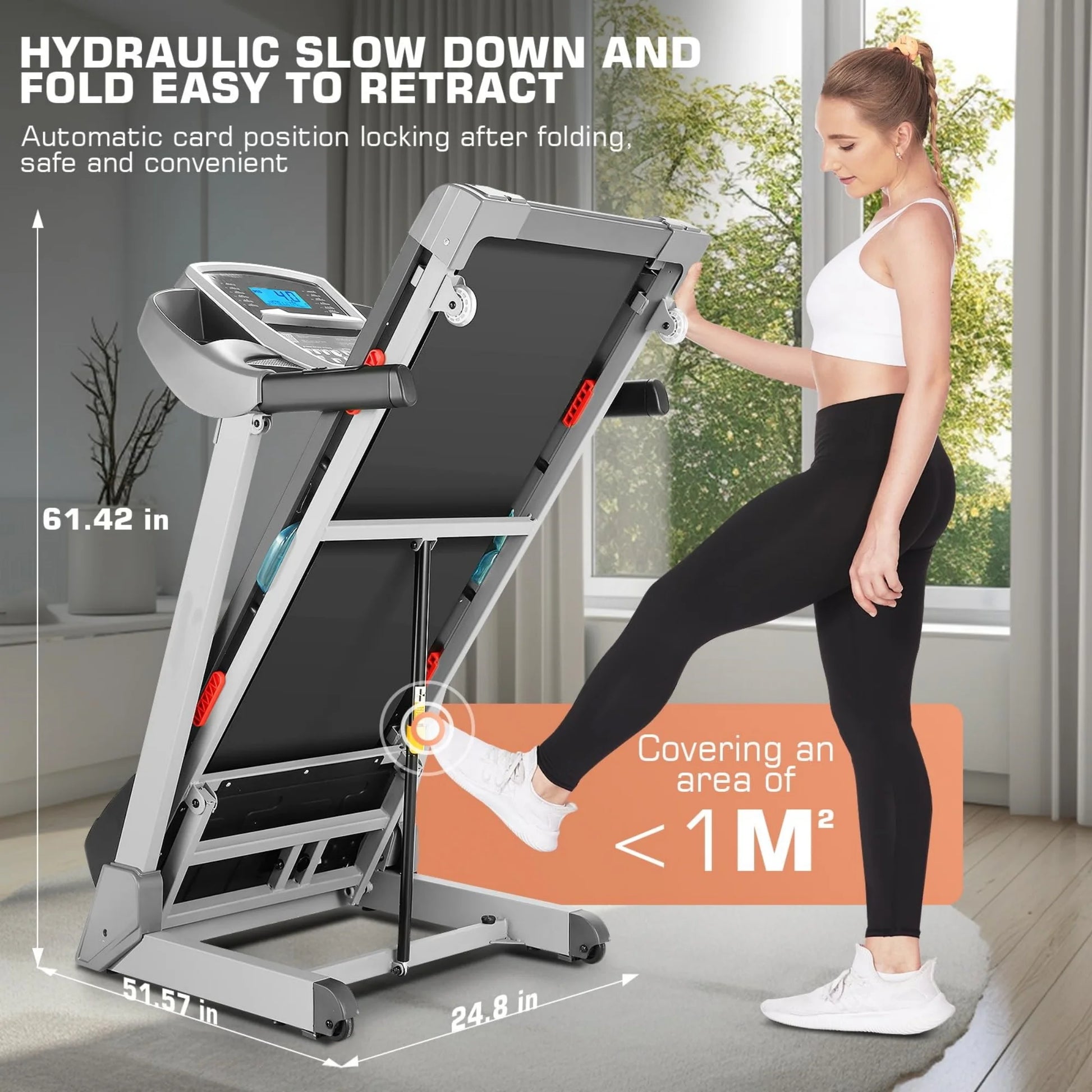 3.0HP Folding Treadmill W/ APP Control, 13 Level Auto Incline Treadmill for Home Office, 300Lbs Capacity, Foldable Treadmills with Shock Absorption System, Max 9 MPH Speed