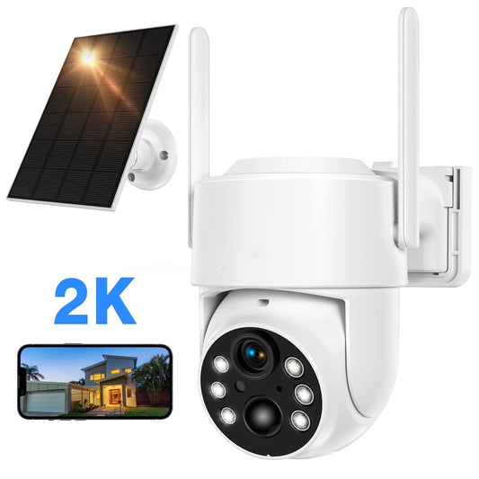 (2 Pack)  Q25 360° Pan & Tilt, 2K, 3 MP Outdoor Surveillance Camera with Solar Panel, SIM and SD Card, White, 1
