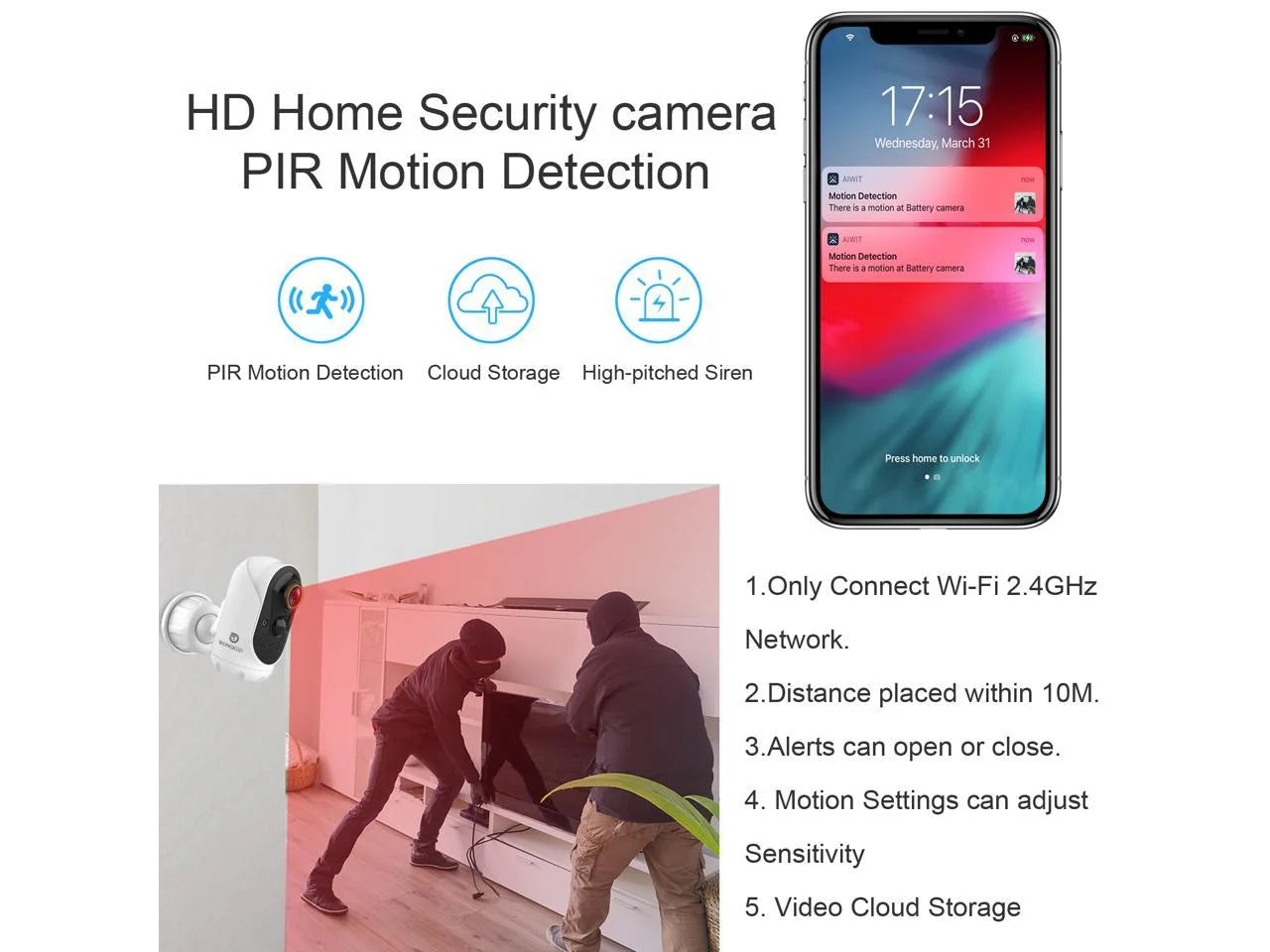 Home Security Camera Outdoor, Ip/Network Camera, Wireless Surveillance Security Cameras with 1080P Night Vision/ PIR Motion Detection/ 2-Way Audio/ IP65 Waterproof