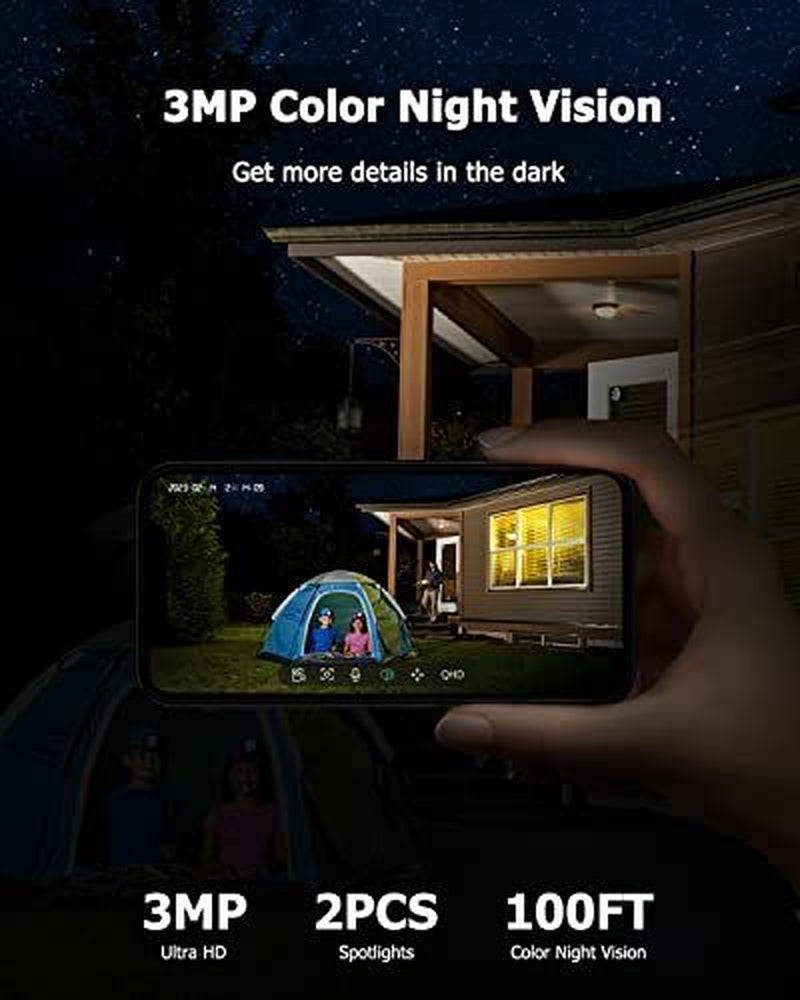 Rebluum Security Camera Wireless Outdoor 2K Solar Security Camera Battery Po...