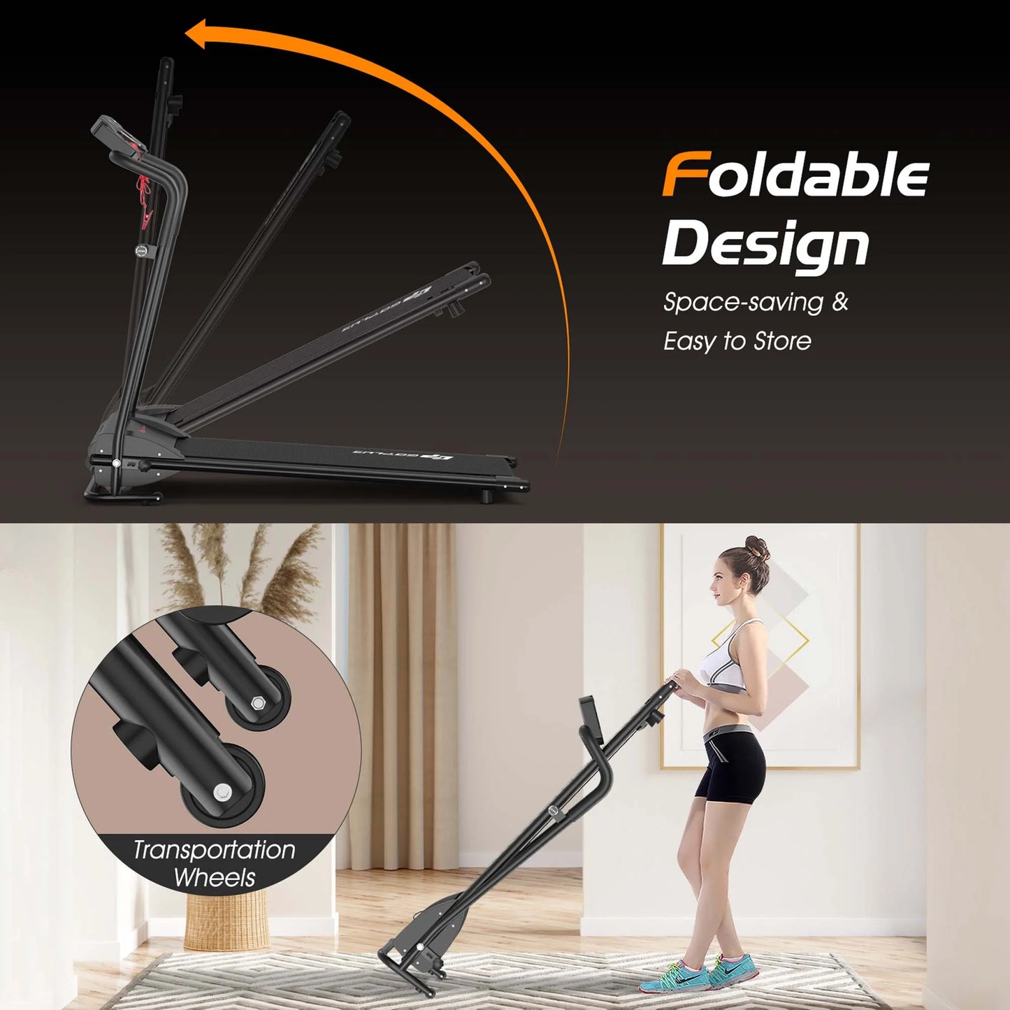 Goplus 1HP Electric Treadmill Folding Motorized Power Running Machine Fitness