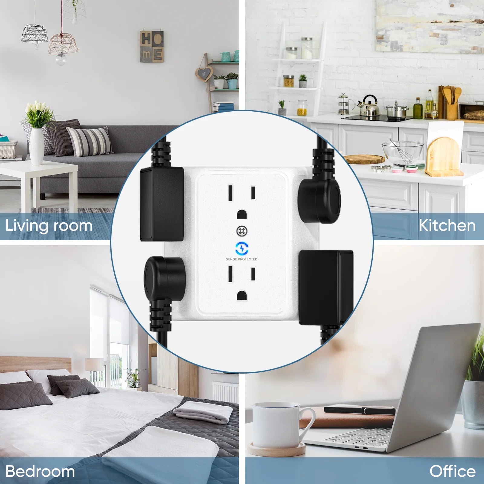 Multi Wall Plug Outlet Extender,6 Way Outlet Adapter with Surge Protector,2 to 3 Prong 6 AC Power Outlet Splitter Wall Tap for Home Office 2 PACK
