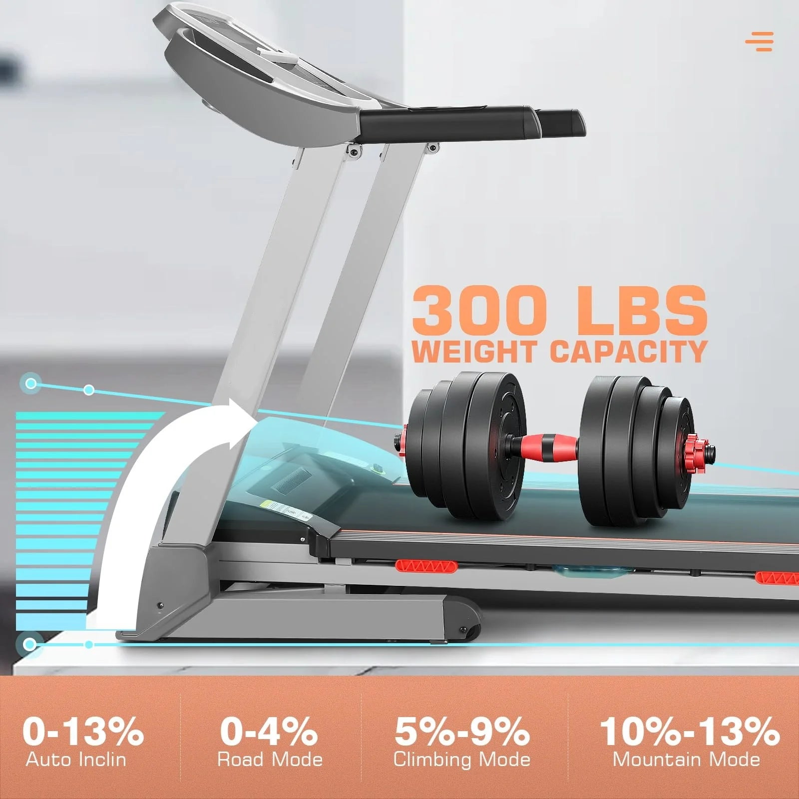 3.0HP Folding Treadmill W/ APP Control, 13 Level Auto Incline Treadmill for Home Office, 300Lbs Capacity, Foldable Treadmills with Shock Absorption System, Max 9 MPH Speed