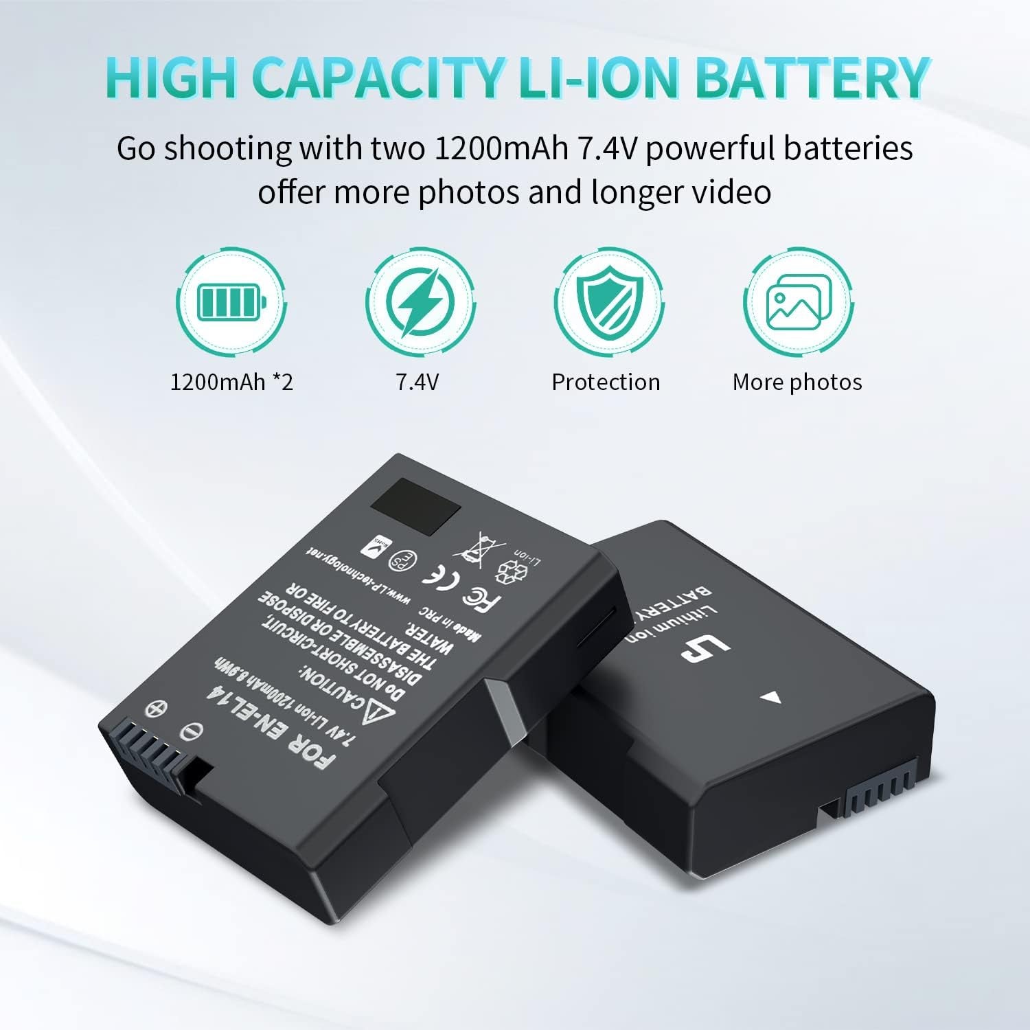 EN-EL14 EN El14A Battery Charger Pack, 2-Pack 1200Mah Battery & Dual Slot Charger, Compatible with Nikon D3100 D3200 D3300 D3400 D3500 D5100 D5200 D5300 D5500 D5600 DF P7000 P7100 P7700 P7800