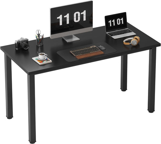 Computer Desk, 47 Inch Home Office Desk, Modern Simple Style Home Office Gaming Desk, Basic Writing Table for Study Student, Black Metal Frame, Black