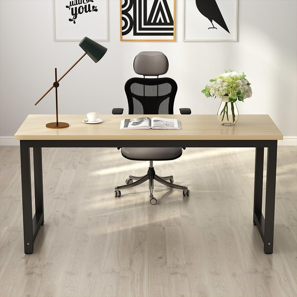 Computer Desk, Large Office Desk Computer Table Study Writing Desk for Home Office, Walnut + Black Leg, 63 X 23.6 Inch