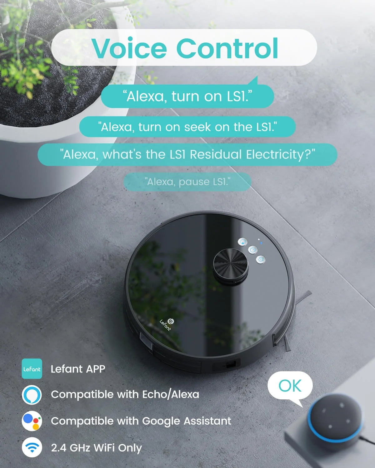 LS1 Robot Vacuum Cleaner, Home Mapping Robotic Vacuums, 3200Pa Strong Suction, Lidar Navigation, Ideal for Pet Hair, Hard Floors and Carpets
