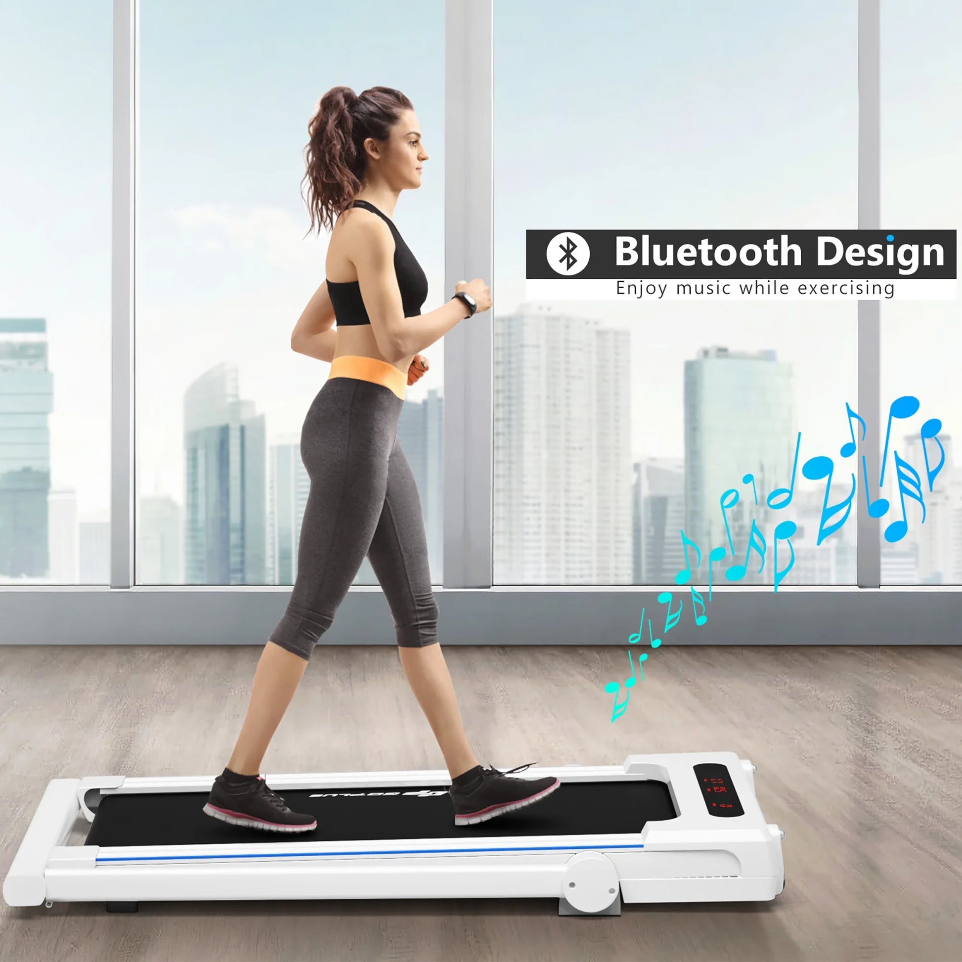 Goplus 2.25HP 3-In-1 Folding Treadmill W/Table Speaker Remote Home Office White