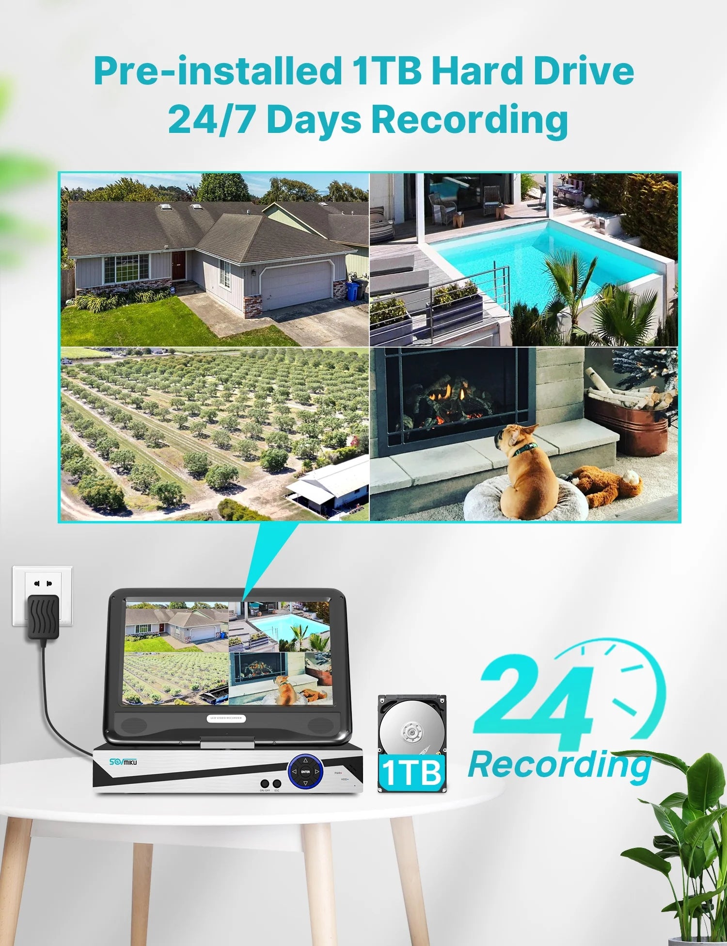 4Pcs 3MP Security Camera System with 10.1" Monitor, 1TB Hard Drive, Color Night Vision , IP66 Waterproof, Motion Alert