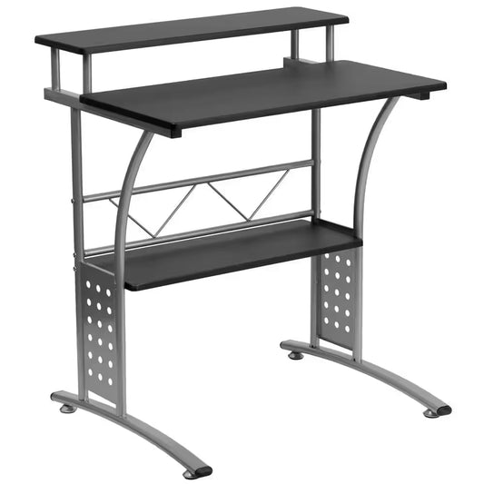 Black 28 In. W Clifton Modern Computer Desk with Top and Bottom Storage Shelves, Small Computer Desk for Home Office