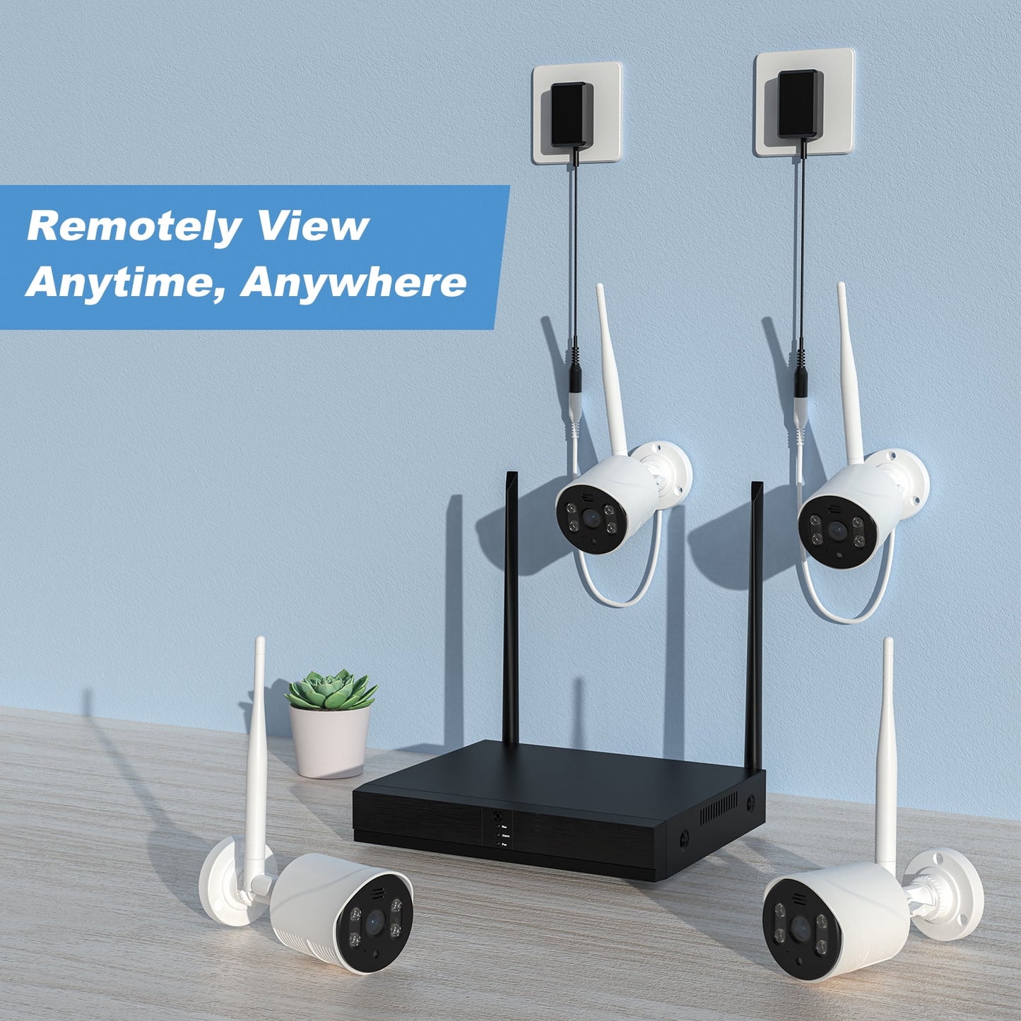 4Pcs Wired Security Camera System, 8CH 3MP NVR, 1080P Surveillance Cameras with Color Night Vision, IP66 Waterproof, Indoor/Outdoor, Wireless Wi-Fi APP Control, No HDD