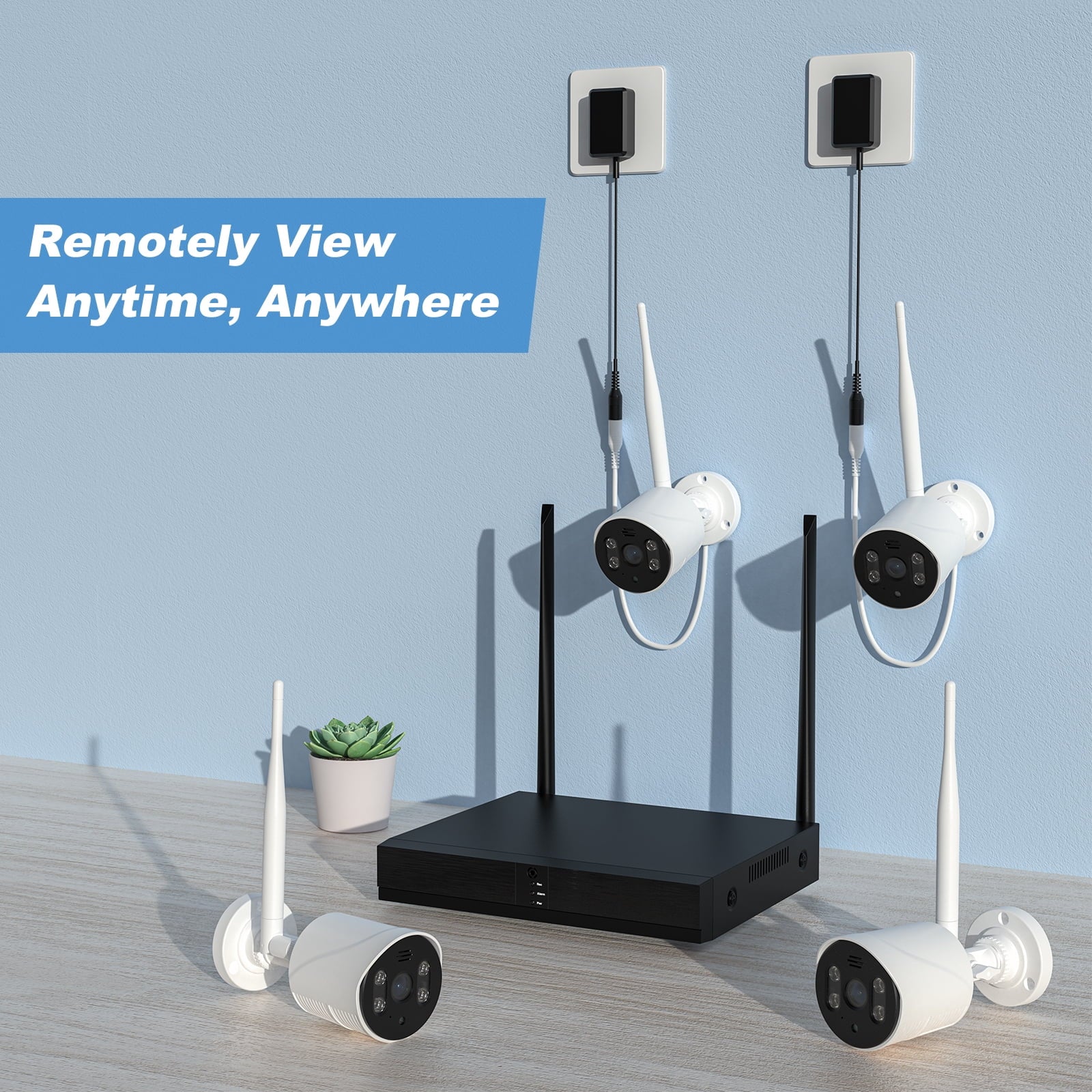 4Pcs Wired Security Camera System, 8CH 3MP NVR, 1080P Surveillance Cameras with Color Night Vision, IP66 Waterproof, Indoor/Outdoor, Wireless Wi-Fi APP Control, No HDD