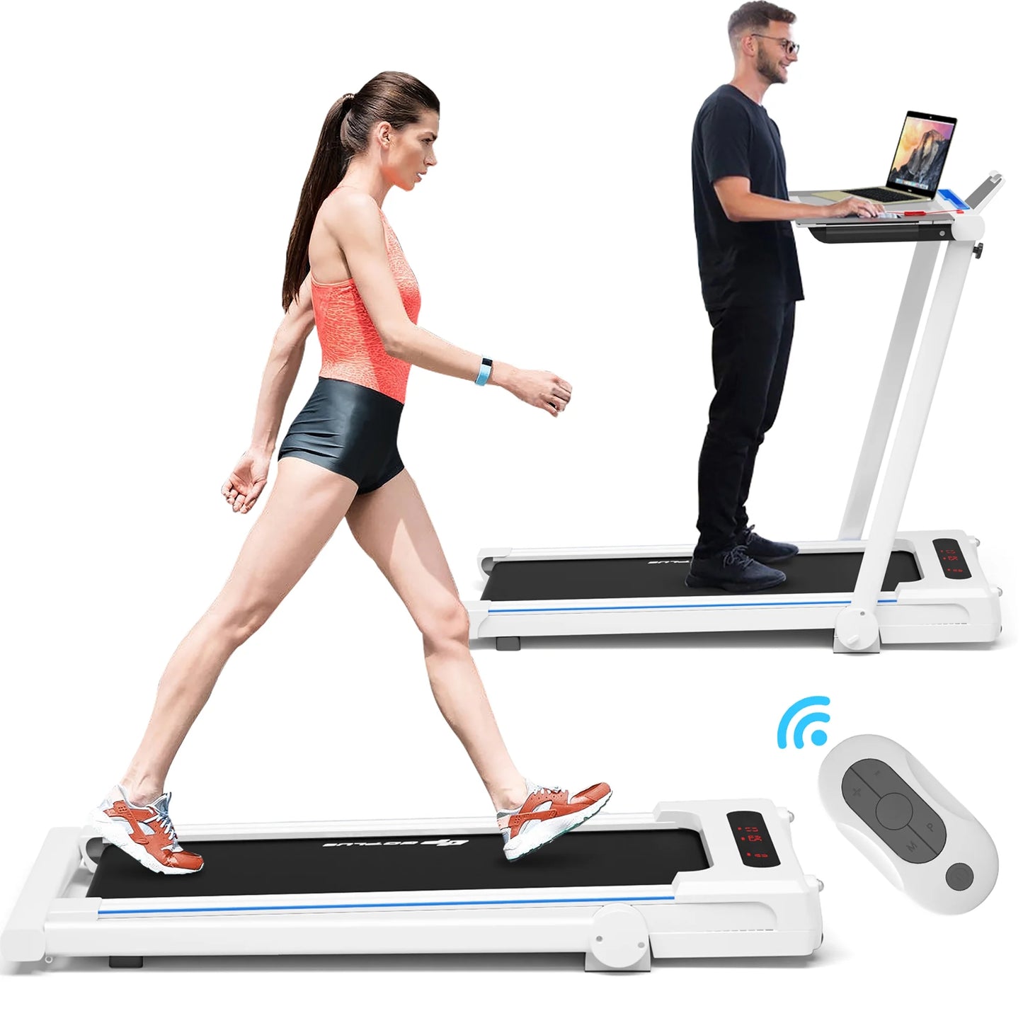 Goplus 2.25HP 3-In-1 Folding Treadmill W/Table Speaker Remote Home Office White
