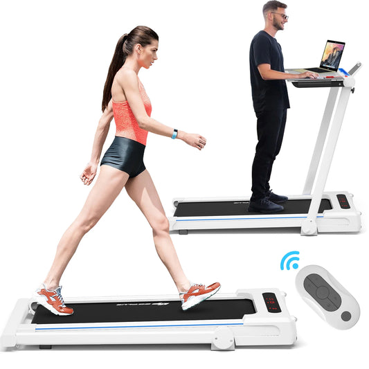 Goplus 2.25HP 3-In-1 Folding Treadmill W/Table Speaker Remote Home Office White