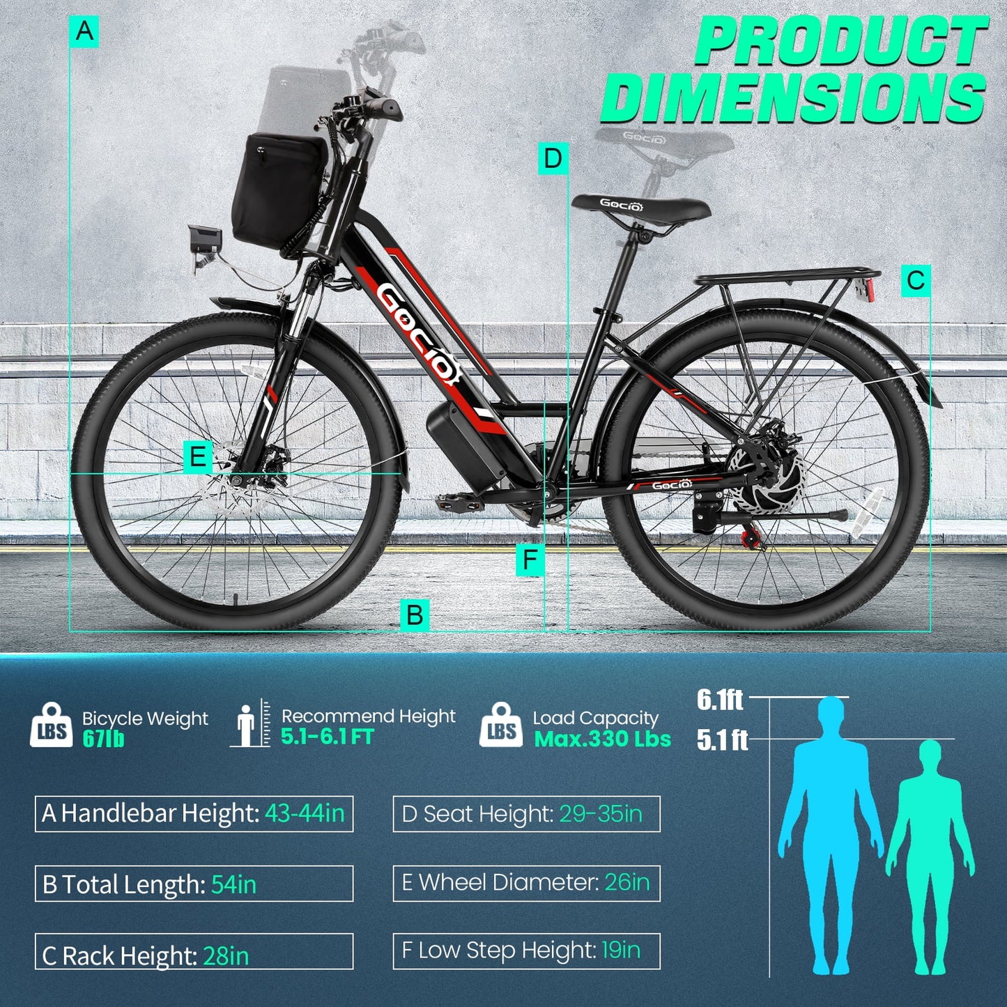500W 26" Electric Bike 48V Electric Bicycle for Adults, 19.8Mph Cruiser Ebike, Electric Commuter Bike with Carrier Rack, Low Step Frame Shimano 7 Speed for Men Women Senior UL 2849