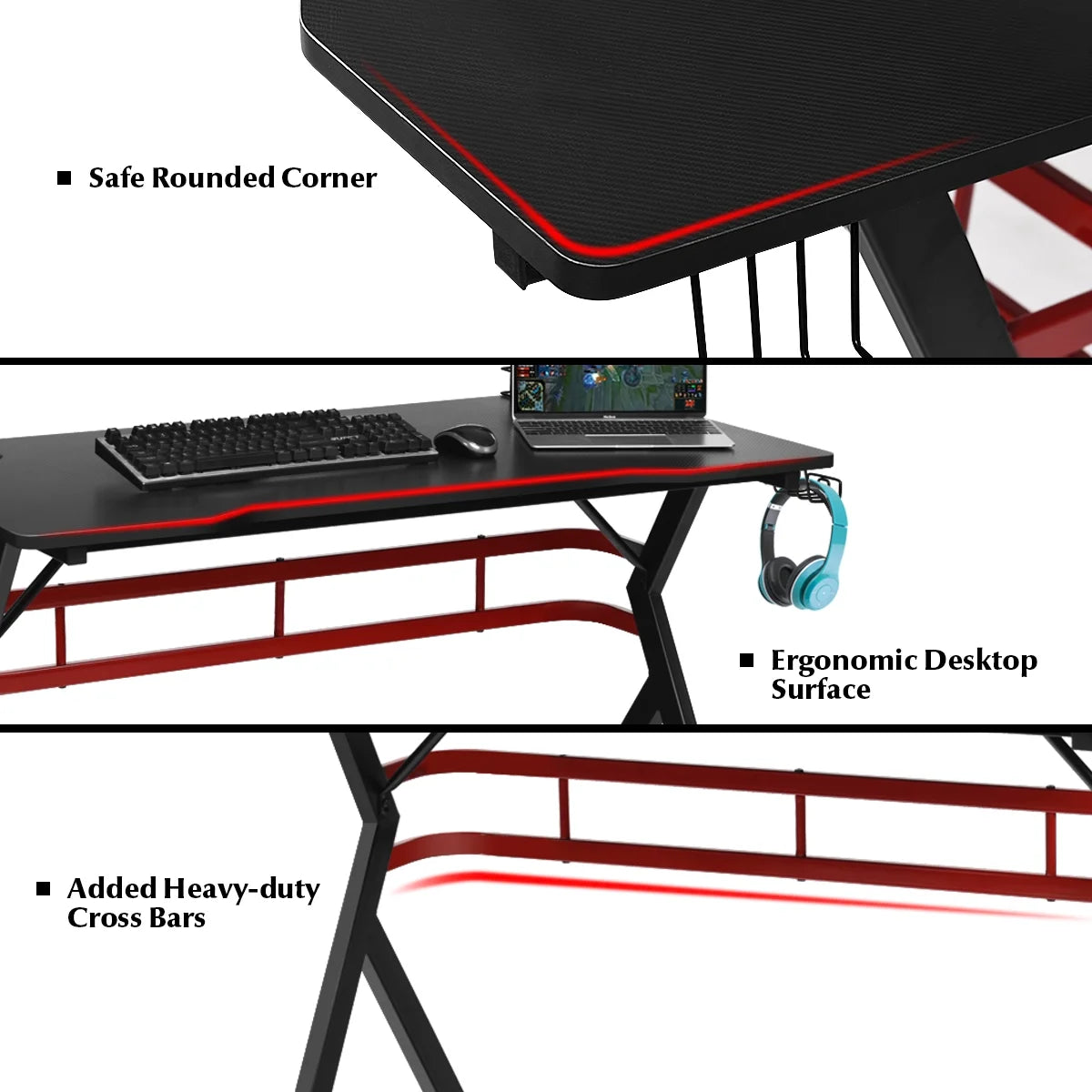 Gaming Computer Desk W/ Monitor Shelf & Storage for Controller Headphone Speaker