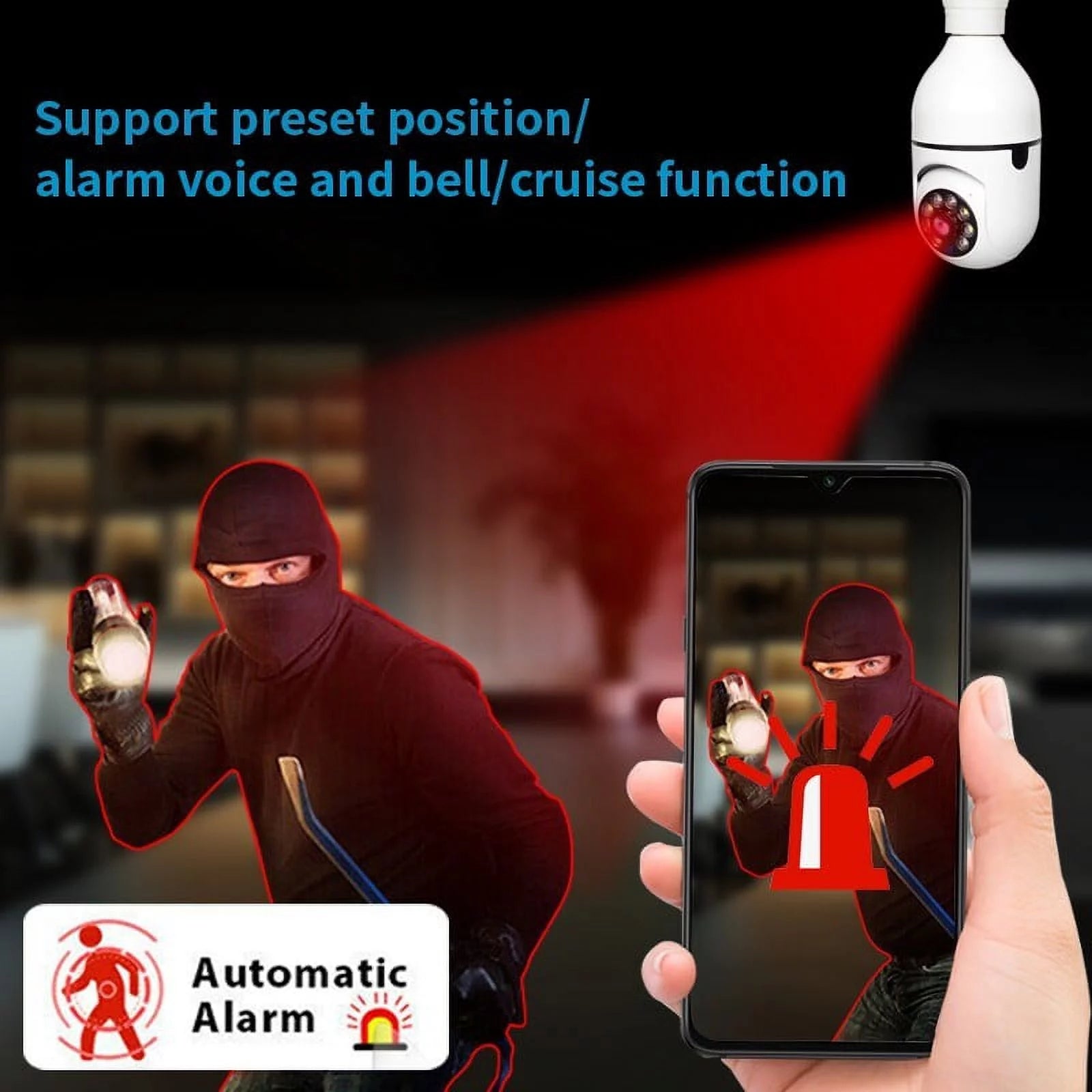 5G Wifi Surveillance Camera, E27 Light Bulb Camera Wireless Waterproof IP65 Automatic Human Tracking Night Vision Security Camera