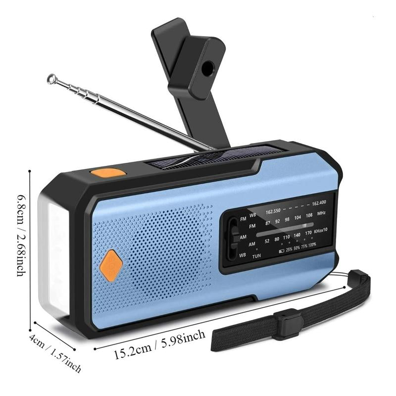 Emergency Hand Crank Radio with 3Leds Flashlight, AM/FM Portable Weather Radio with 2000Mah Power Bank Phone Charger & SOS Alarm, Solar Powered/Usb Rechargeable Radio for Outdoor Camping