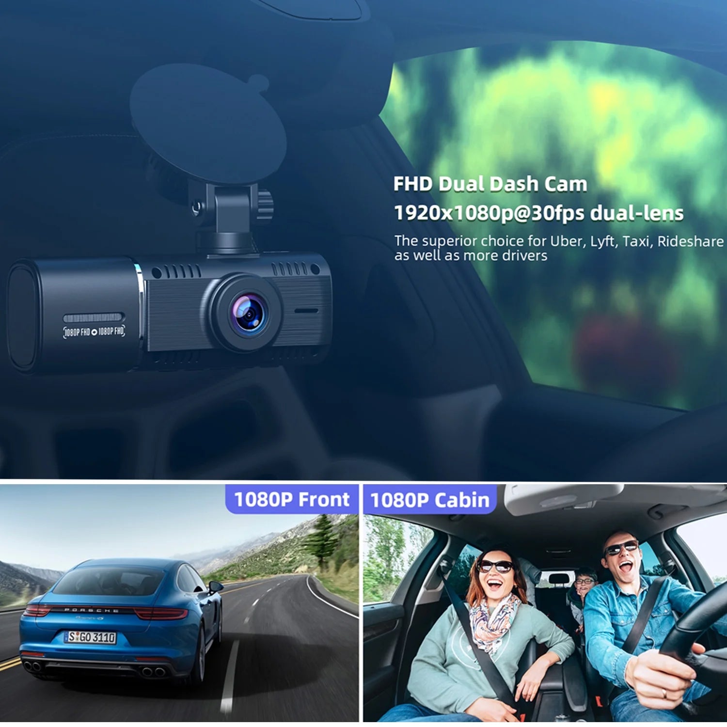 Dual Dash Cam Front and inside 1080P Dashcam for Cars with 64GB SD Card IR Night Vision Car Camera for Taxi Vehicle Accident Lock Parking Monitor