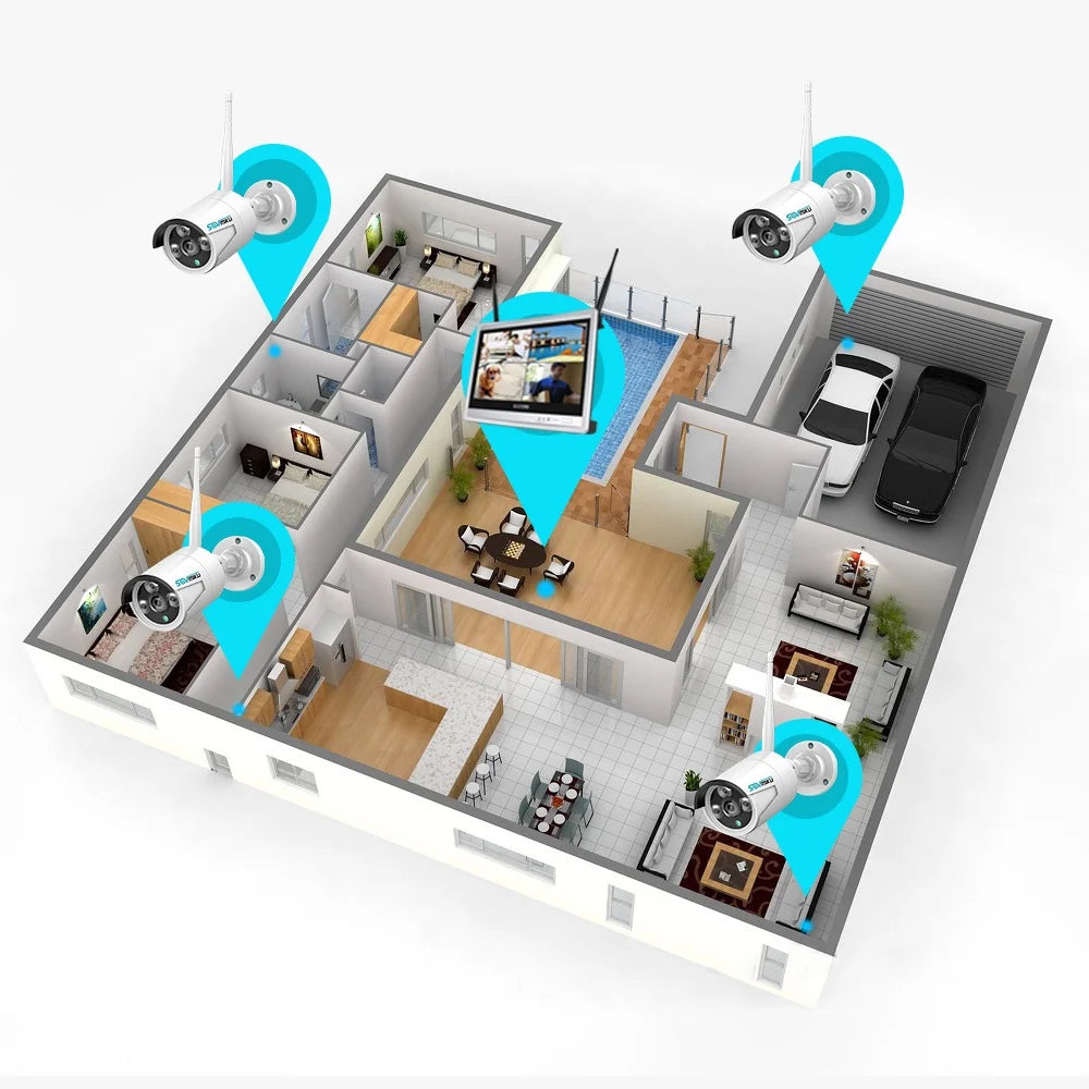 4Pcs 3MP Security Camera System with 12.1" Monitor, 3TB Hard Drive, Color Night Vision , IP66 Waterproof, Motion Alert