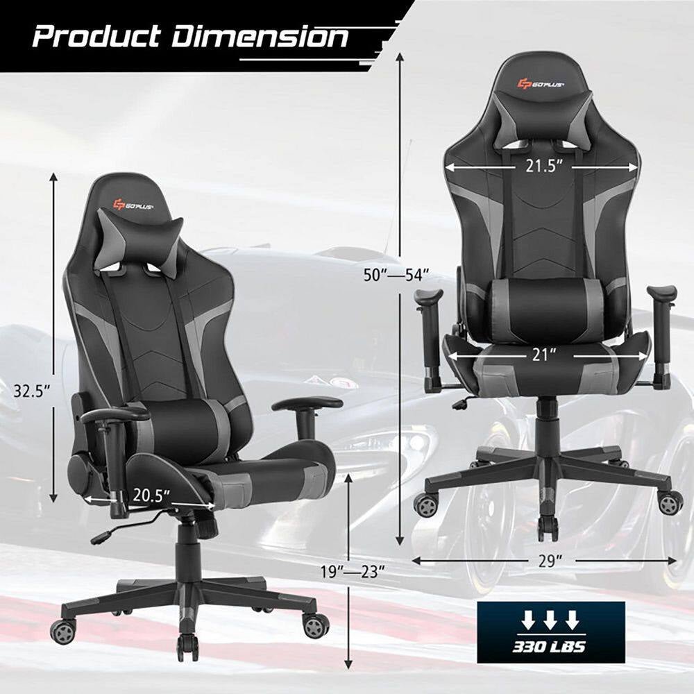 Gray Faux Leather Ergonomic Reclining Swivel Massage Gaming Computer Chair with Comfy Lumbar Support