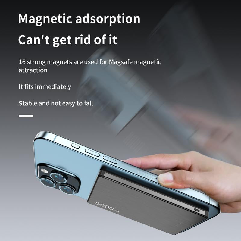 AKD Wireless Portable Charger, 5000Mah Slim Magnetic Power Bank Phone Charger, Mag-Safe Battery Pack Travel Charger（Usb-C PD 20W） for Iphone 16 15 14 13 12 Pro Max