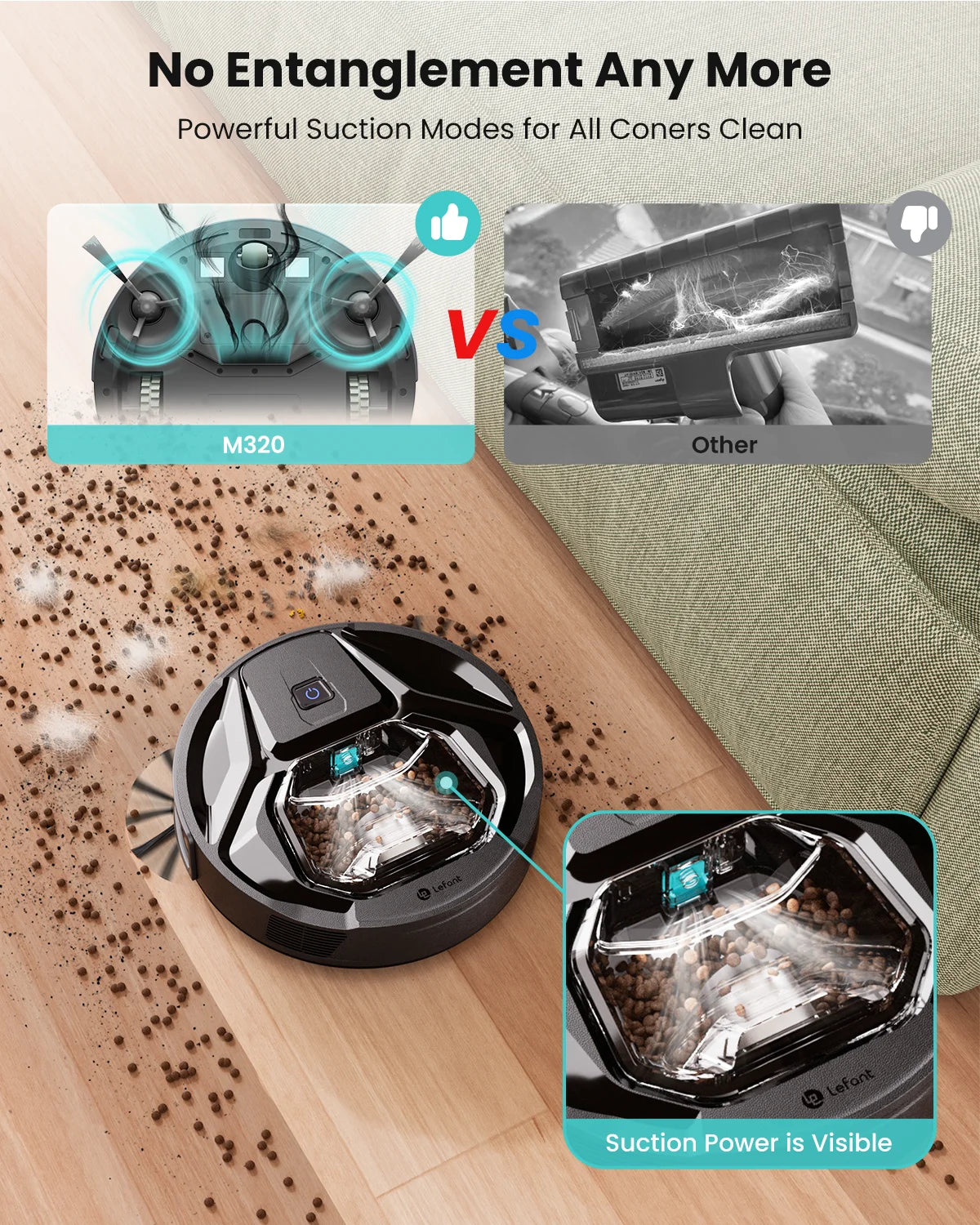 M320 Robot Vacuum Cleaner and Mop - 6000Pa Powerful Suction, 240Mins Runtime, for Pet Hair and Hard Floors